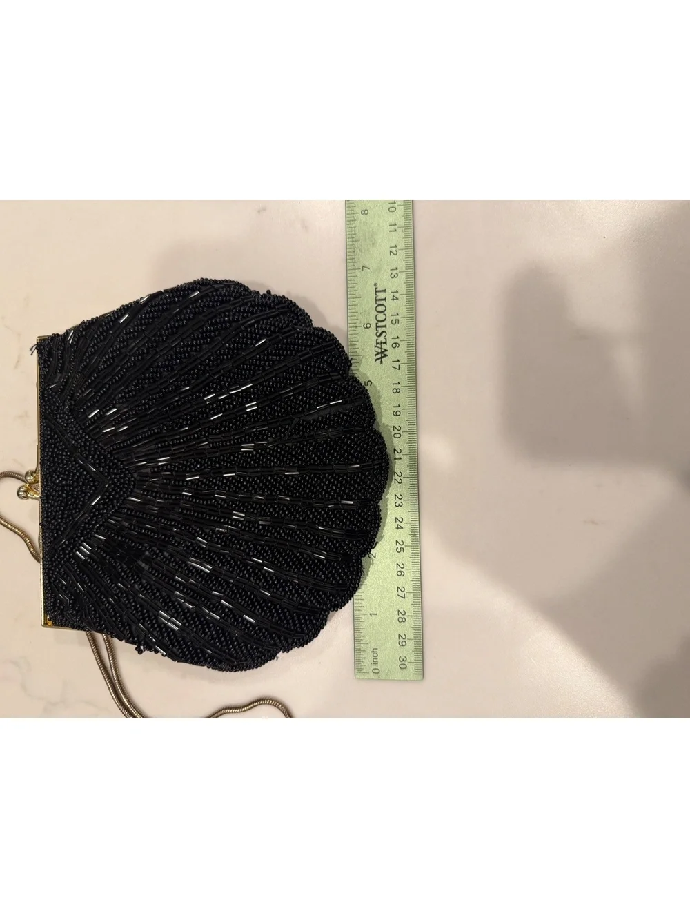 Vintage Black Beaded Shell Shaped Evening Bag with Chain Strap
